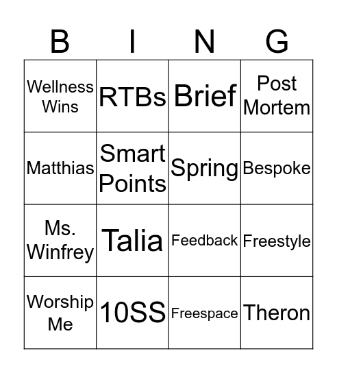 WW Lingo Bingo Card