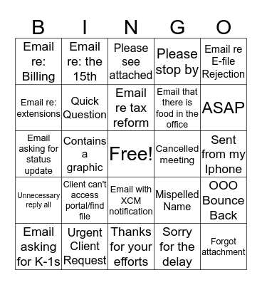 Tax Season - Email Bingo Card