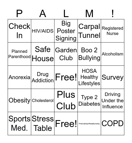 PSHS Wellness Fair 2019 Bingo Card
