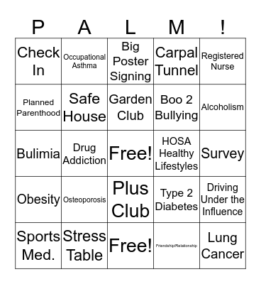 PSHS Wellness Fair 2019 Bingo Card