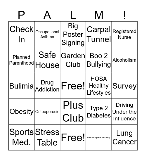 PSHS Wellness Fair 2019 Bingo Card