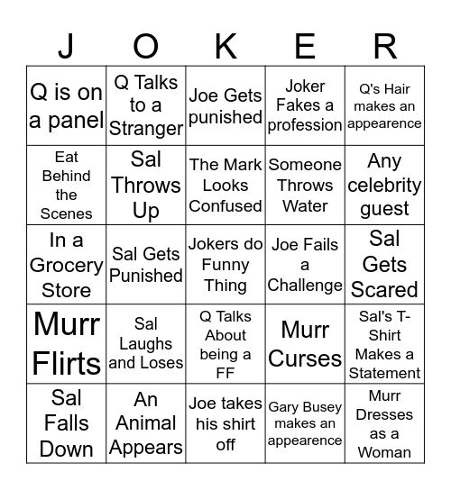 IMPRACTICAL JOKERS Bingo Card