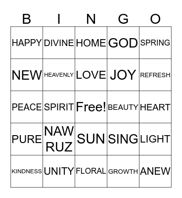 NAW RUZ Bingo Card