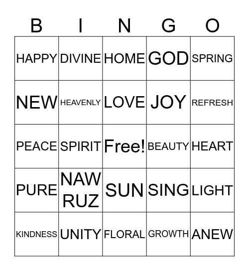 NAW RUZ Bingo Card