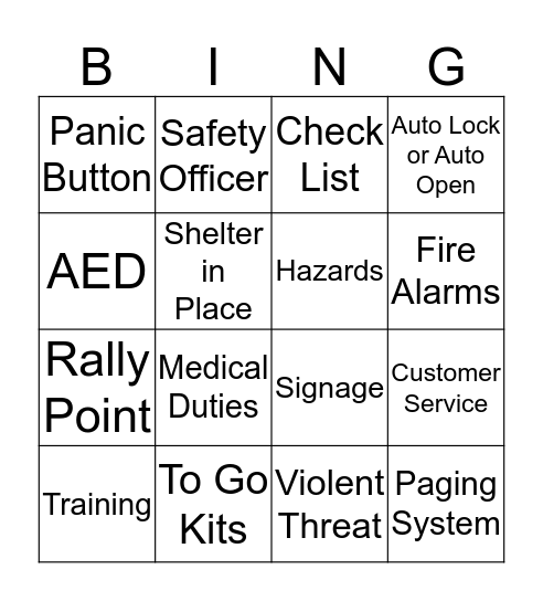 Emergency Action Plan Bingo Card