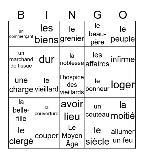 Fr 3 - La Couverture  Bingo Card