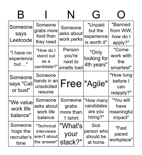 Waterloo Works Employer Info Session Bingo Card