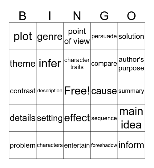 Reading Words Bingo Card