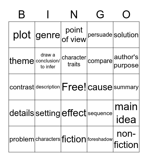Reading Words Bingo Card