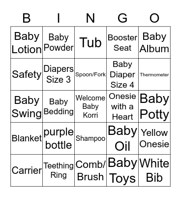Baby Gift Bingo Card