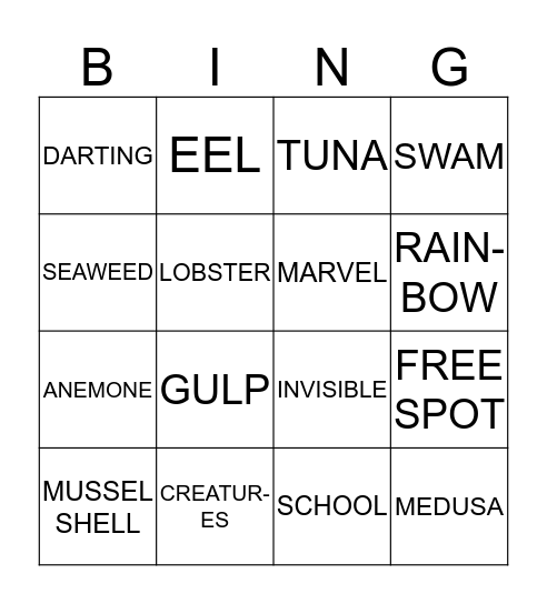 SWIMMY Bingo Card