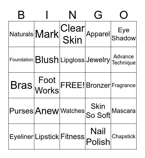 Avon Bingo Card