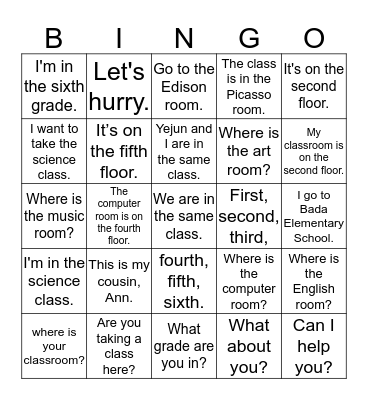 1. What grade are you in? Bingo Card