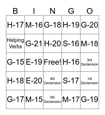 Bingo Week 21 Bingo Card