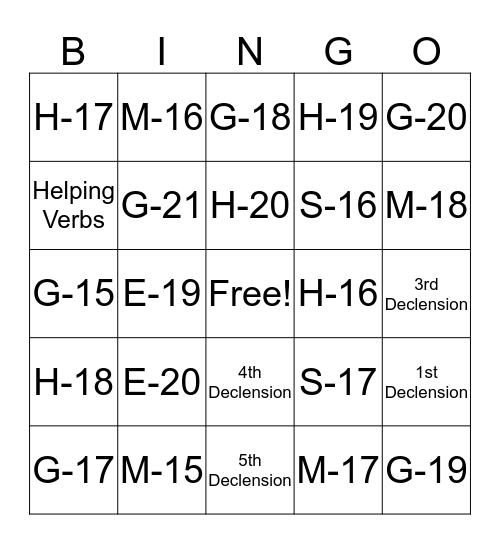 Bingo Week 21 Bingo Card
