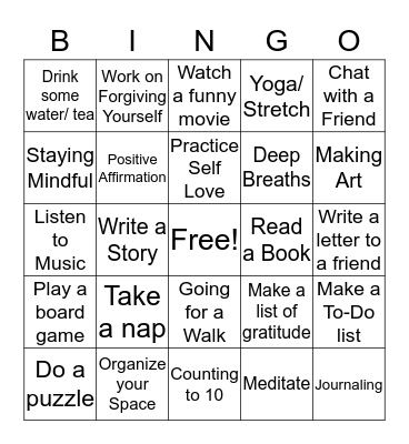 Coping Skills Bingo  Bingo Card