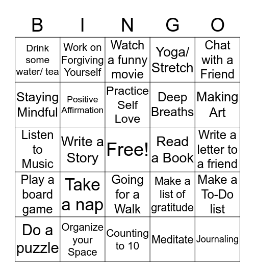 Coping Skills Bingo  Bingo Card