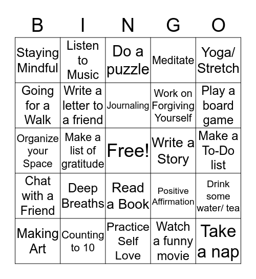 Coping Skills Bingo  Bingo Card