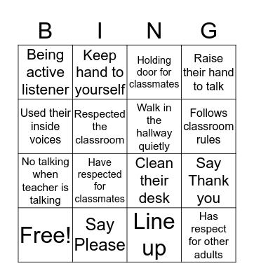Good Behavior Bingo Card