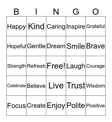 Inspirational Word Bingo Card