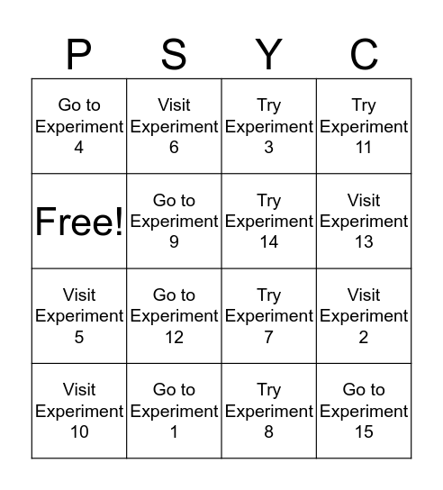 Get Psyched! Bingo Card