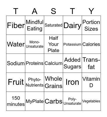 Nutrition Bingo Card