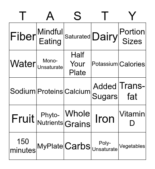 Nutrition Bingo Card