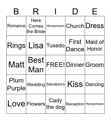 Lisa's Bridal Bingo Card