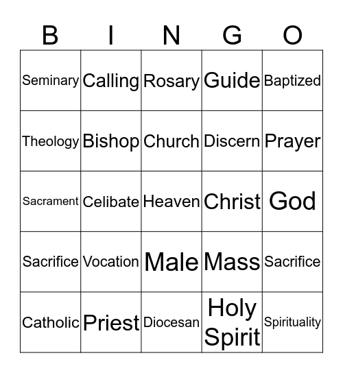 Roman Catholic Priest Bingo Card