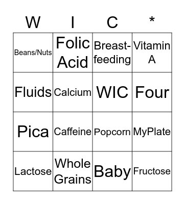 Healthy Eating, Healthy Pregnancy Bingo Card