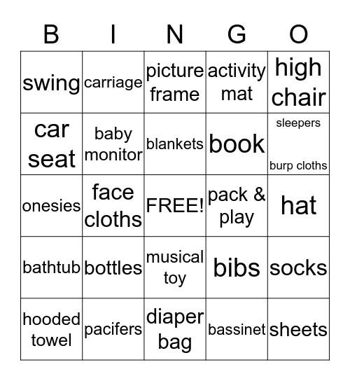 Baby Shower Bingo Card
