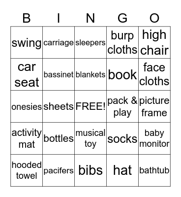 Baby Shower Bingo Card