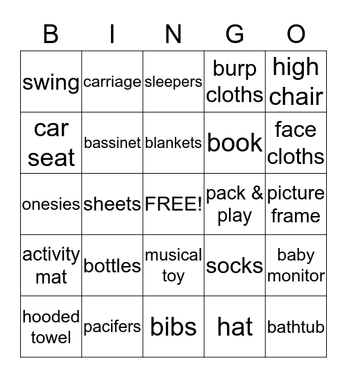 Baby Shower Bingo Card