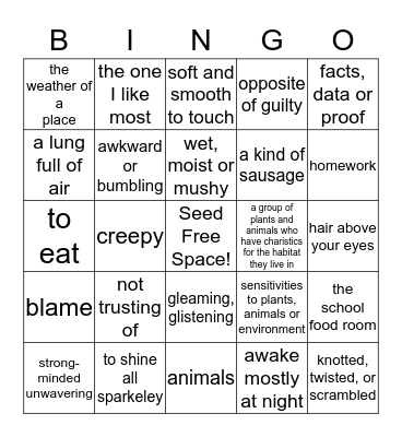 Treasures 4.1, Units 1-2, Vocabulary Review Bingo Card