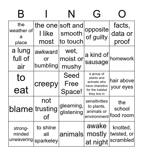 Treasures 4.1, Units 1-2, Vocabulary Review Bingo Card