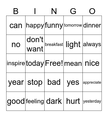 sign language Bingo Card