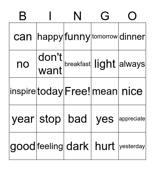 sign language Bingo Card