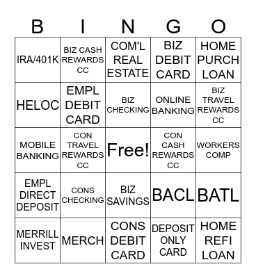 Business Banking Bingo Card