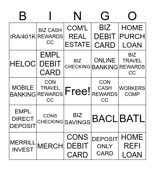 Business Banking Bingo Card