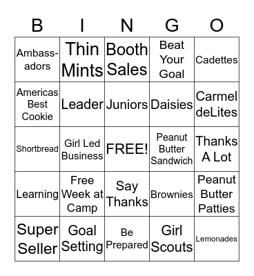 Girl Scout Cookie Bingo Card