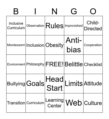 Creating Curriculum Bingo Card