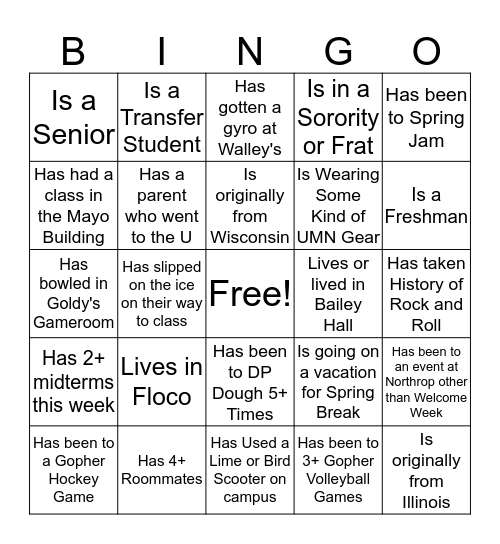 IISE Bingo Icebreaker Bingo Card