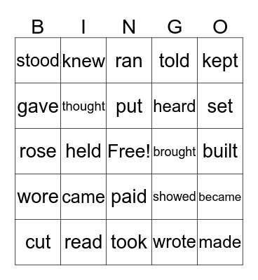 Irregular Verbs Bingo Card