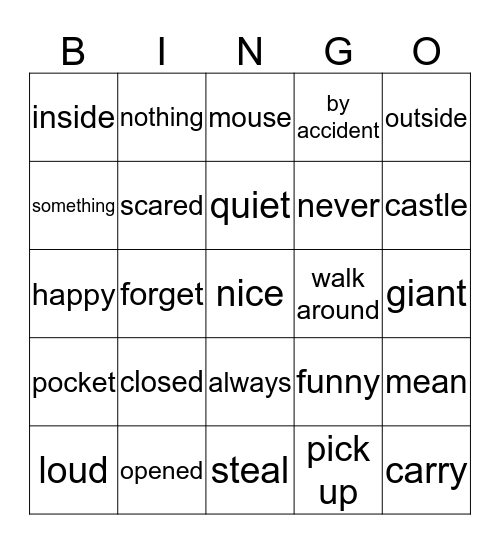 Jack and The Giant Beanstalk Chapter 2 Bingo Card