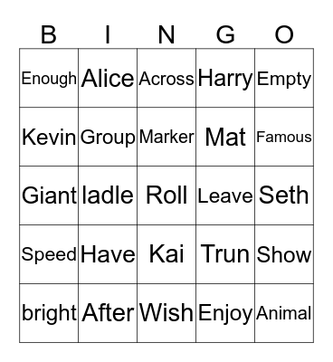 Untitled Bingo Card