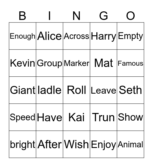 Untitled Bingo Card