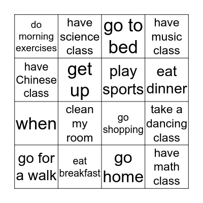 My Day Bingo Card