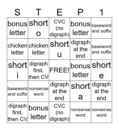 Step 1 Bingo Card