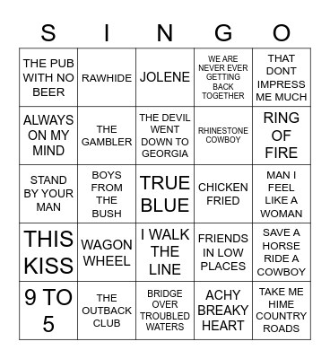 345 BEST OF COUNTRY Bingo Card