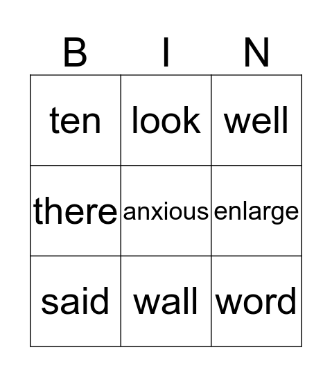 Word Wall Bingo Card